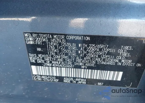 2010 Toyota Rav4 from USA, damaged, VIN JTMBF4DV6AD024687